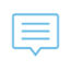Blue chat bubble icon with three horizontal lines inside, indicating a message or conversation.