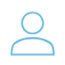 Simple blue outline of a generic user or person icon on a white background.
