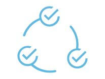 Three blue check marks arranged in a circle, connected by curved lines, symbolizing a continuous process.